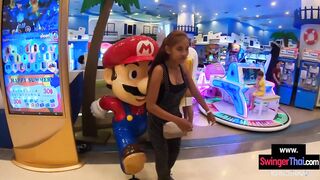 Thai girlfriend bowling and cock sucking
