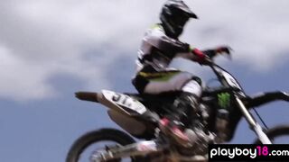 Nude badass babes enjoyed the moto cross