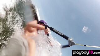 Busty badass babes enjoyed wake boarding