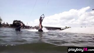 Busty badass babes enjoyed wake boarding