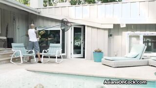 Drilling beautiful Asian pussy by the pool