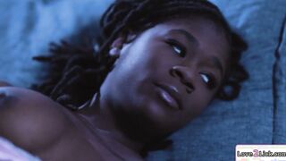 Ebony girl licks her asian fiancees cunt
