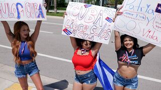 Curvy cuban babes sharing a lucky dick at once