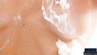 Whipped cream on busty MILF waitress