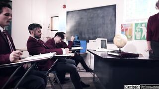 Mature teacher gangbanged by 4 students