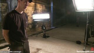 Zippered ebony fucked by bound gimp