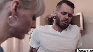TS masseuse massages and fuck the ass of her guy client