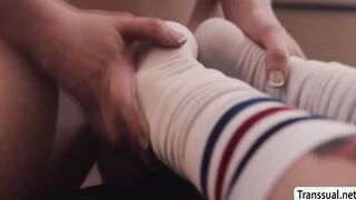 TS masseuse massages and fuck the ass of her guy client