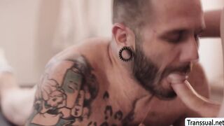 TS masseuse massages and fuck the ass of her guy client