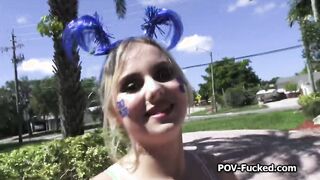 Fucking blonde money raising cutie in the backyard
