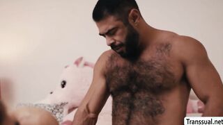 Stunning shemale barebacked by fat dude