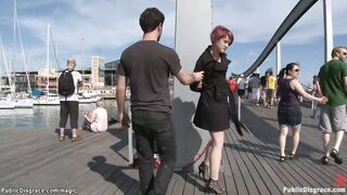Ginger slut deep throat fucked outdoor
