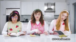 Book club foursome with nerdy girlfriends