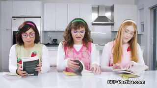 Book club foursome with nerdy girlfriends