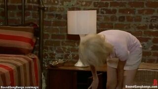 Adorable sitter bound and group fucked