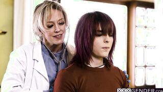 Blonde doctor double teamed by shemales