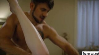 TS blonde barebacked by horny stepbro