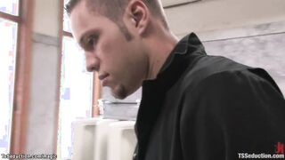 Shemale fuck cleaning man in toilet