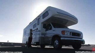 Blonde gets dp machine in her camper