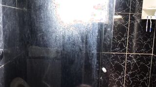 Young man eating his friend's aunt inside the restroom of