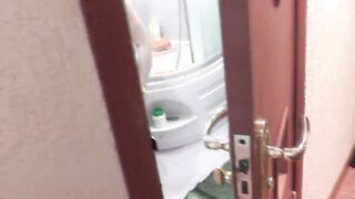 point of view Stepson watches as his stepmom washes into shower. Butt,