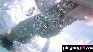 Russian babe shows pussy under the water