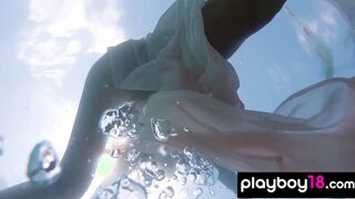 Russian babe shows pussy under the water