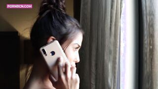 Spanish dark haired slim turned on women masturbating rough on her room