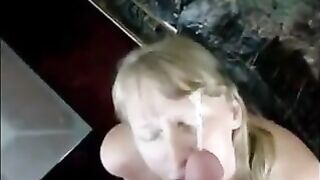 Blonde milf sucking dick and get a big facial