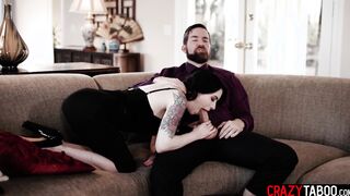 Gold digger fucked by guy and stepdad
