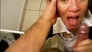 Granny on her knees handjob and facial