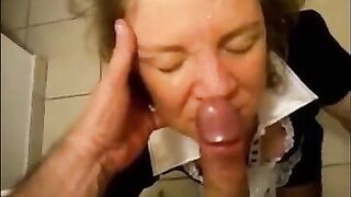 Granny on her knees handjob and facial