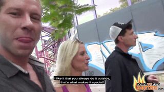 Two Dicks porn video – PublicSexDate - Hot Blonde Kinky cougar Tina Swallows two Dicks
