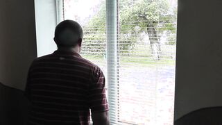 Cougar nude into outside. Voyeur. Frinas hubby peeps inside window
