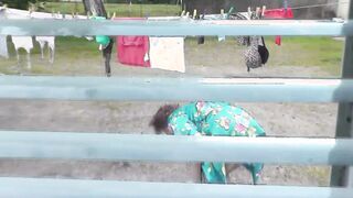 Cougar nude into outside. Voyeur. Frinas hubby peeps inside window