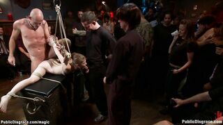 Flexible slave gang banged in public