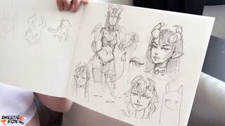 Freaky Artist Gets Turned On by Drawing Cartoon. She is