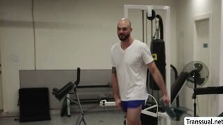 Horny Tgirl barebacked by her gym buddy