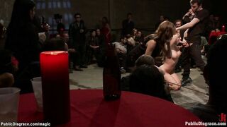 Busty slave fucked in crowded place
