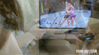 Pure 18 girls having fun on PS4 then start sensually making out