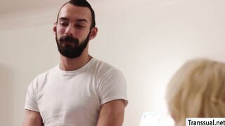 Busty shemale bareback fuck her partner