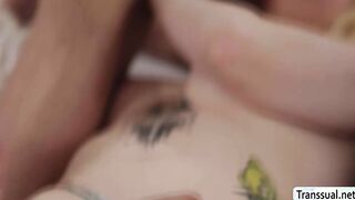 Busty shemale bareback fuck her partner