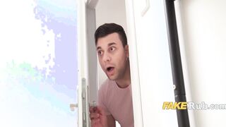 Helping his cock stuck into vacuum machine