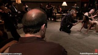 Bound ebony ass pounded in public