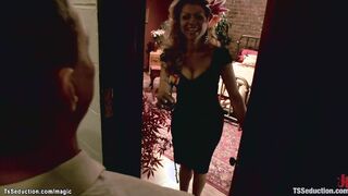 Huge tits mature shemale fucks fan