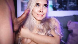 Cutie blonde webcamer blows her BF's dick and then fucks