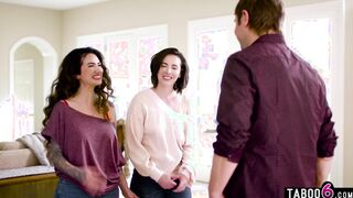Lesbian couple in lust triangle with guy