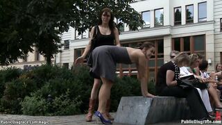 Brunette spanked and fucked in public