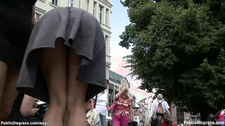 Brunette spanked and fucked in public