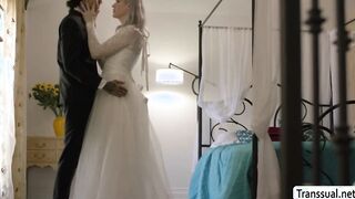 TS bride and bridesmaid fucked by groom